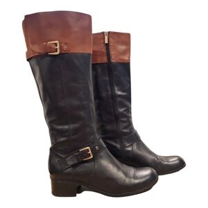 Women's Black and Brown Knee-High Boots